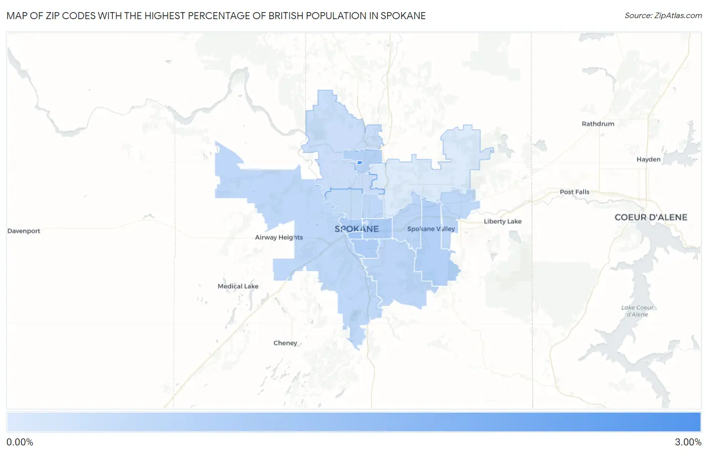 Zip Codes with the Highest Percentage of British Population in Spokane Map