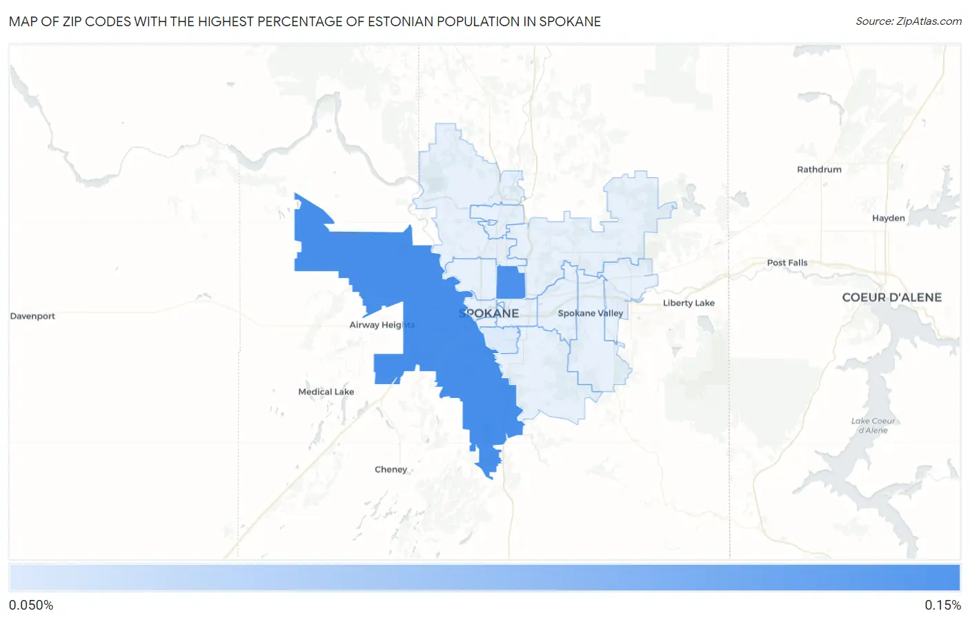 Zip Codes with the Highest Percentage of Estonian Population in Spokane Map