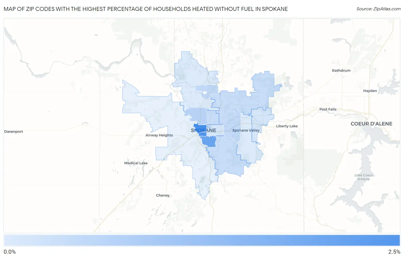 Zip Codes with the Highest Percentage of Households Heated without Fuel in Spokane Map