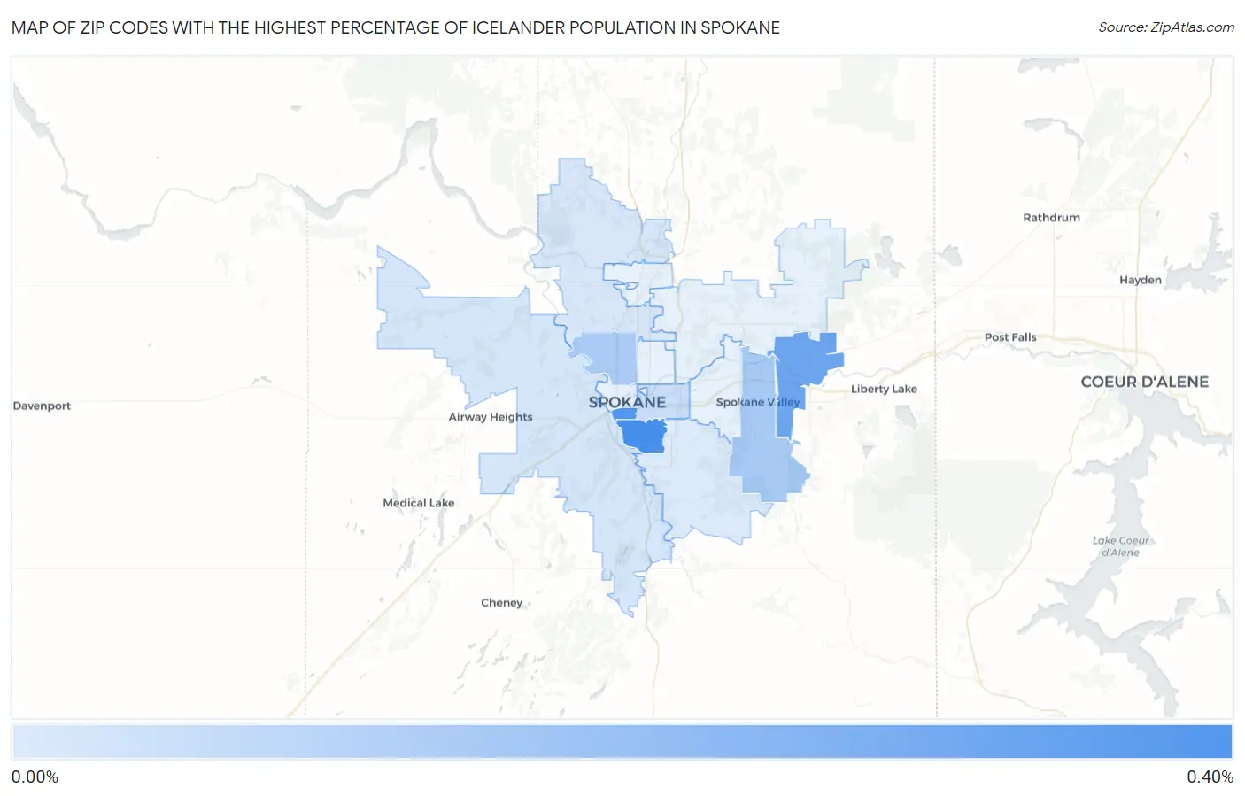 Zip Codes with the Highest Percentage of Icelander Population in Spokane Map