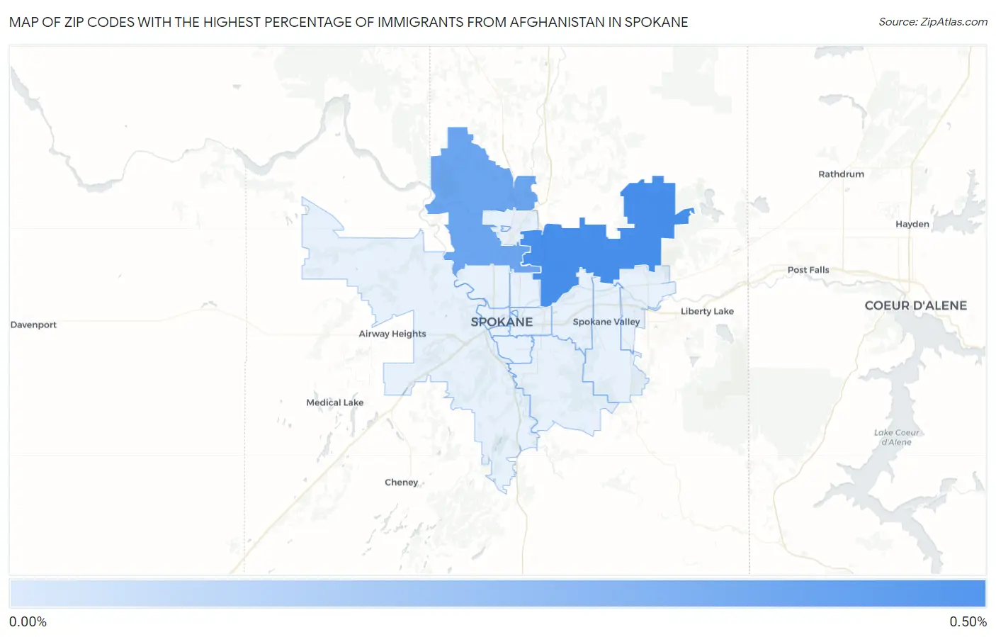 Zip Codes with the Highest Percentage of Immigrants from Afghanistan in Spokane Map