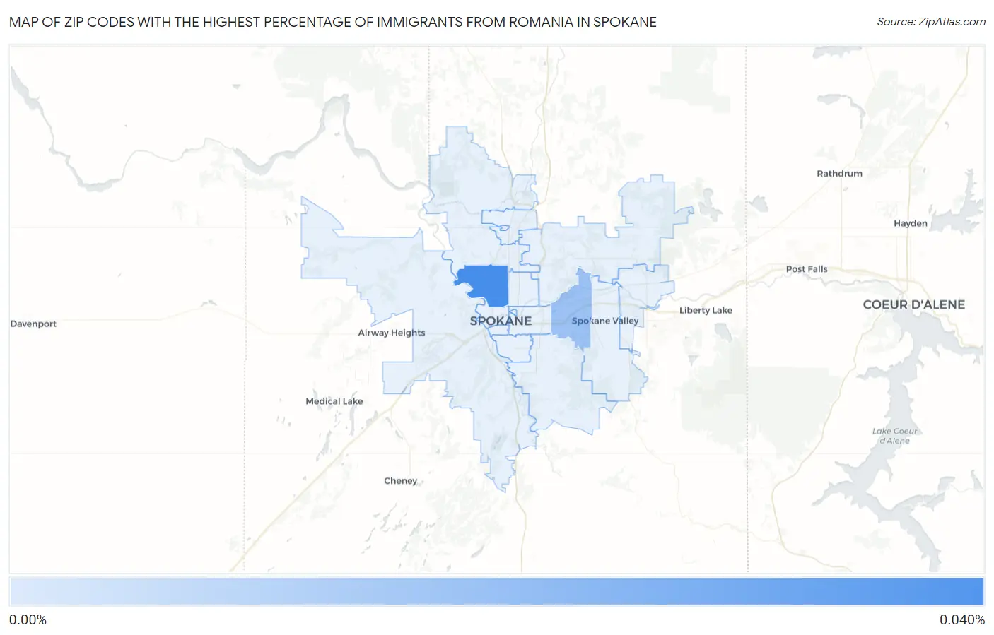 Zip Codes with the Highest Percentage of Immigrants from Romania in Spokane Map