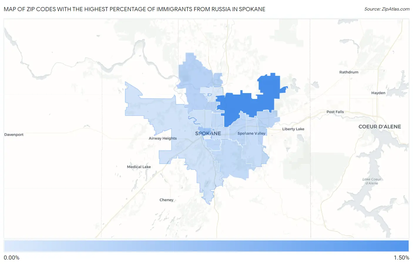 Zip Codes with the Highest Percentage of Immigrants from Russia in Spokane Map