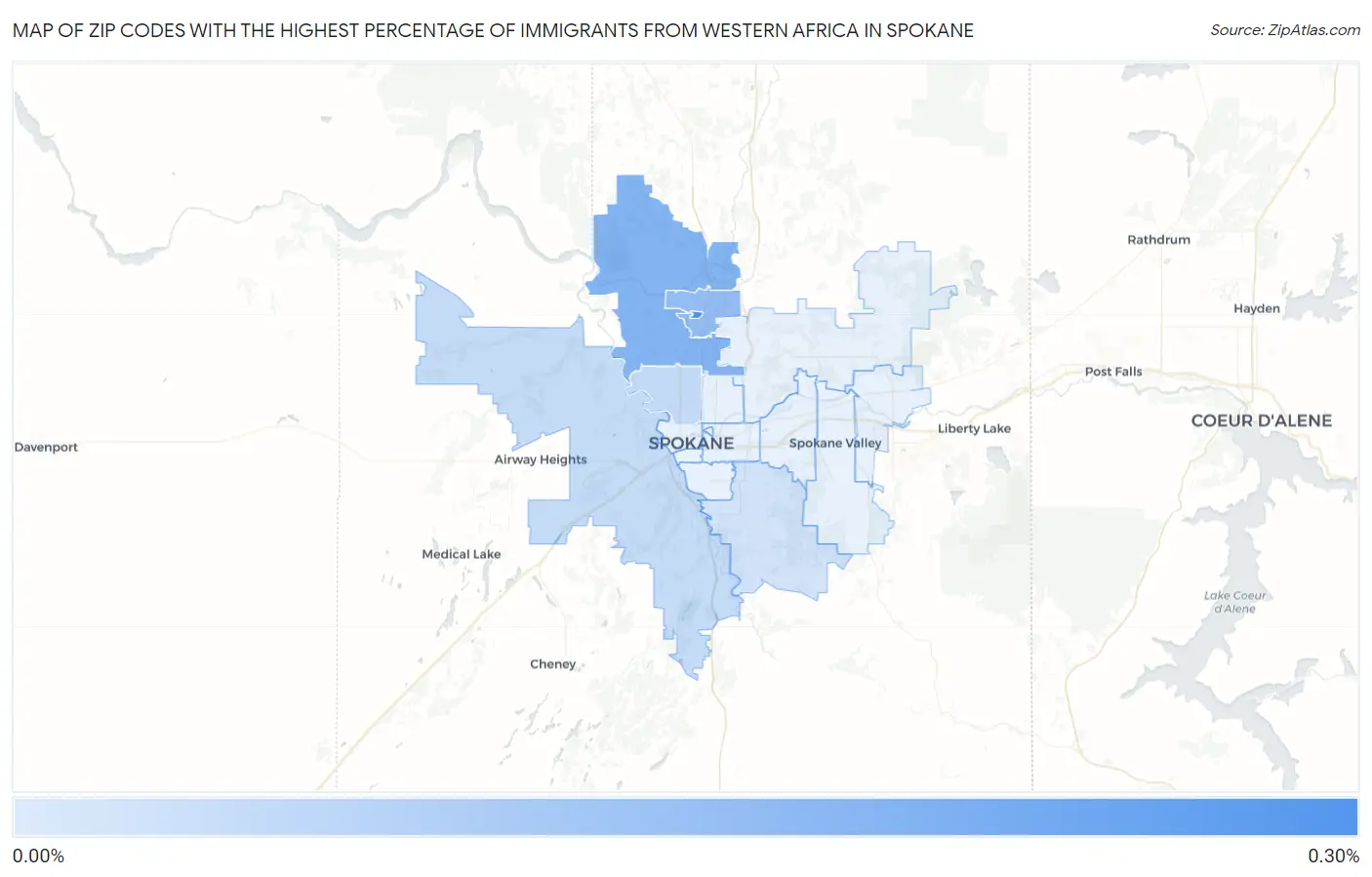 Zip Codes with the Highest Percentage of Immigrants from Western Africa in Spokane Map