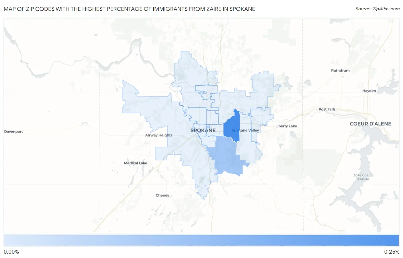 Zip Codes with the Highest Percentage of Immigrants from Zaire in Spokane Map