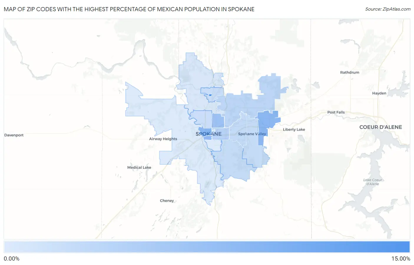 Zip Codes with the Highest Percentage of Mexican Population in Spokane Map