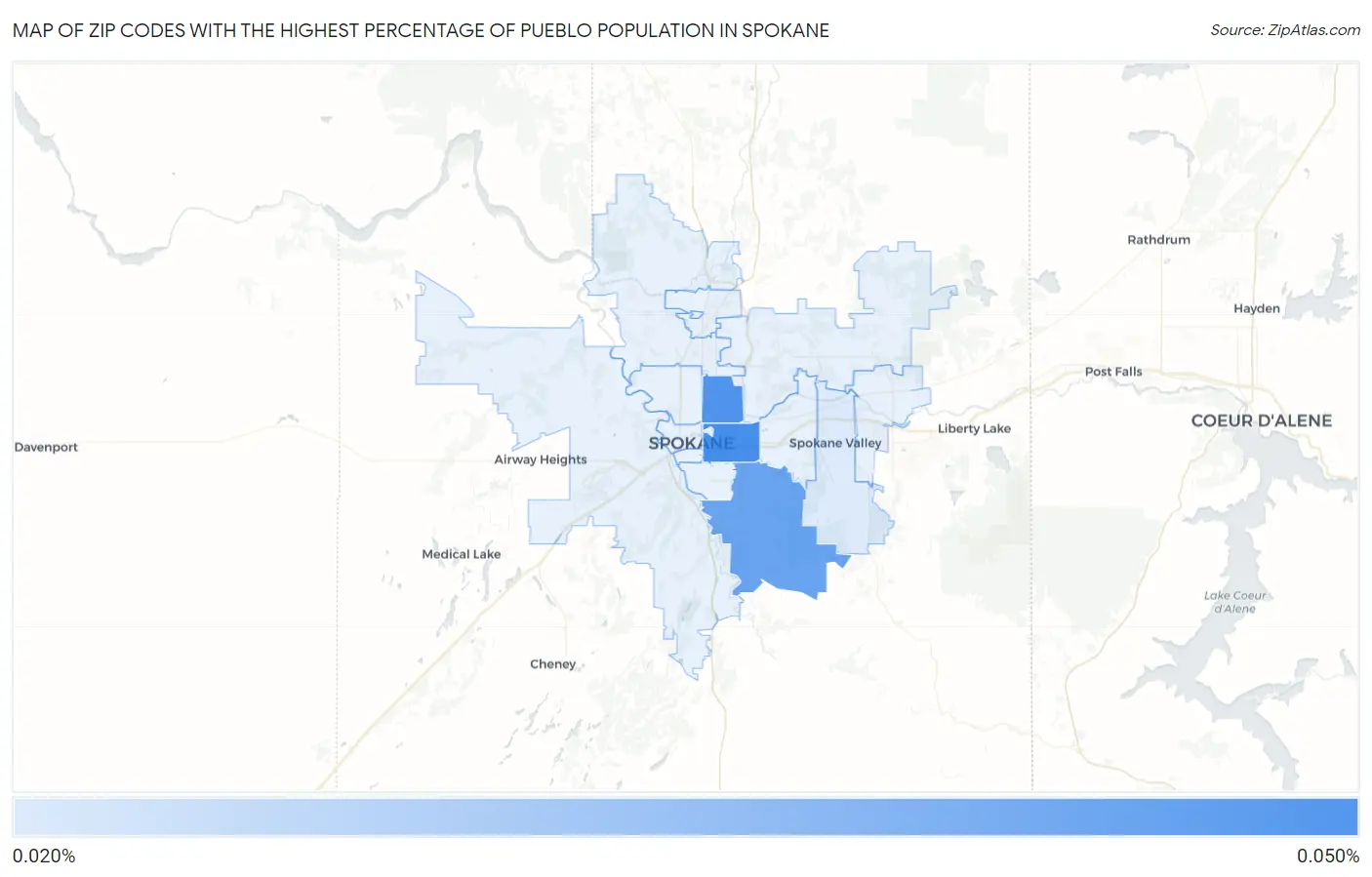 Zip Codes with the Highest Percentage of Pueblo Population in Spokane Map