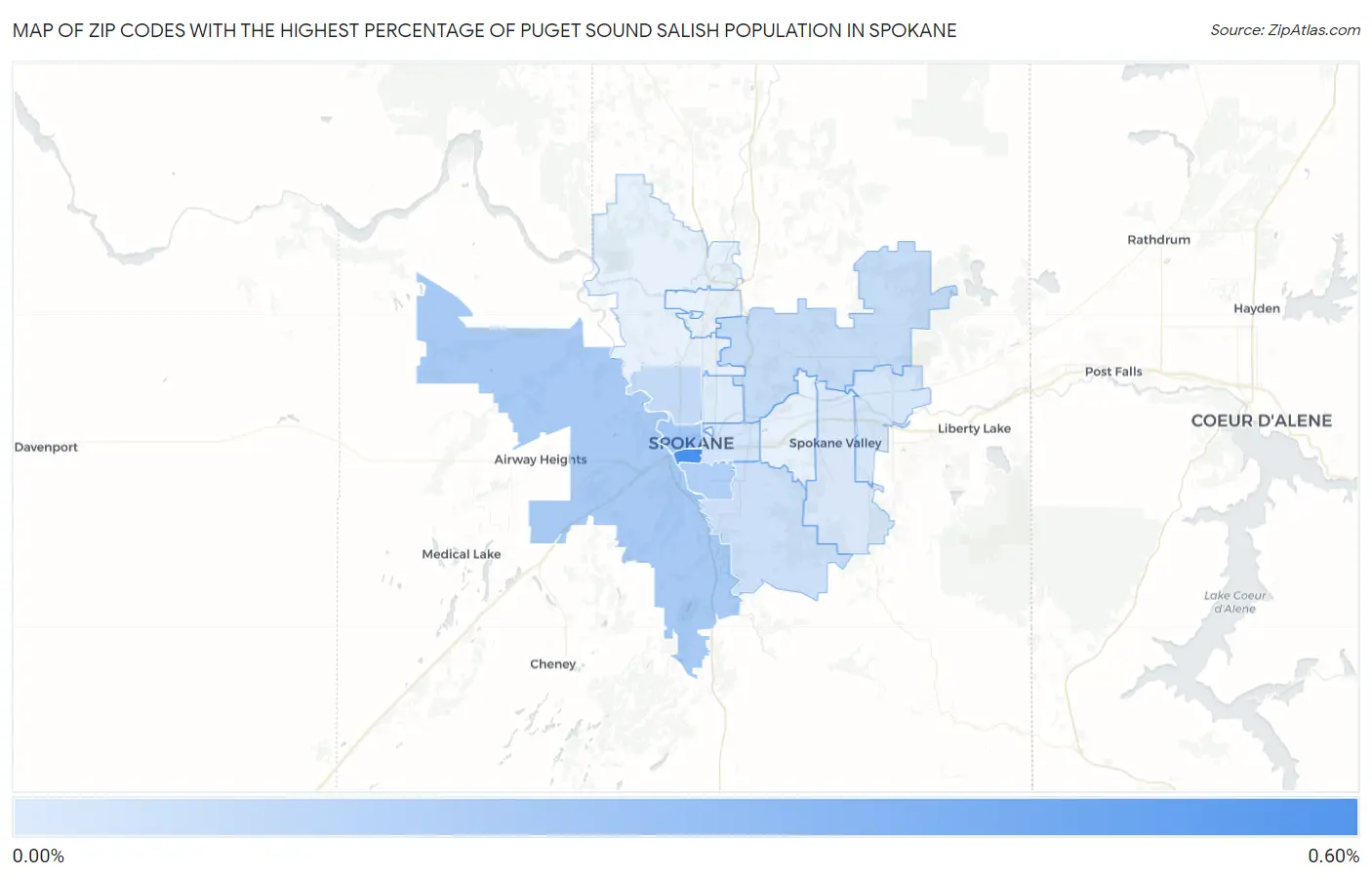Zip Codes with the Highest Percentage of Puget Sound Salish Population in Spokane Map
