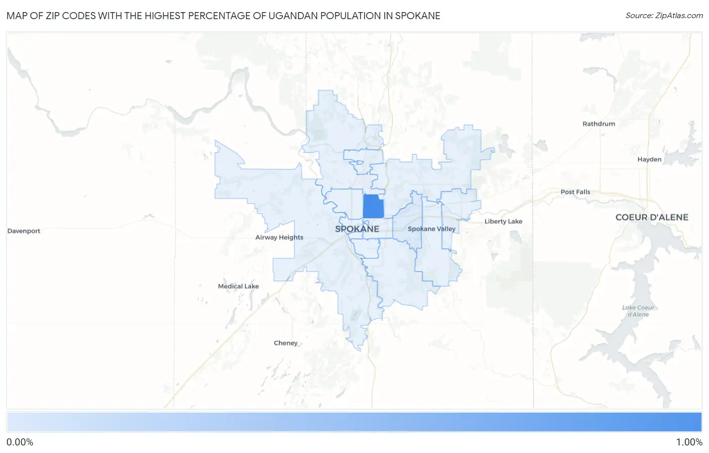 Zip Codes with the Highest Percentage of Ugandan Population in Spokane Map