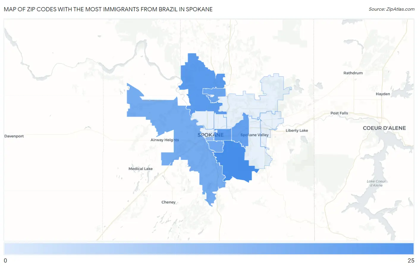 Zip Codes with the Most Immigrants from Brazil in Spokane Map