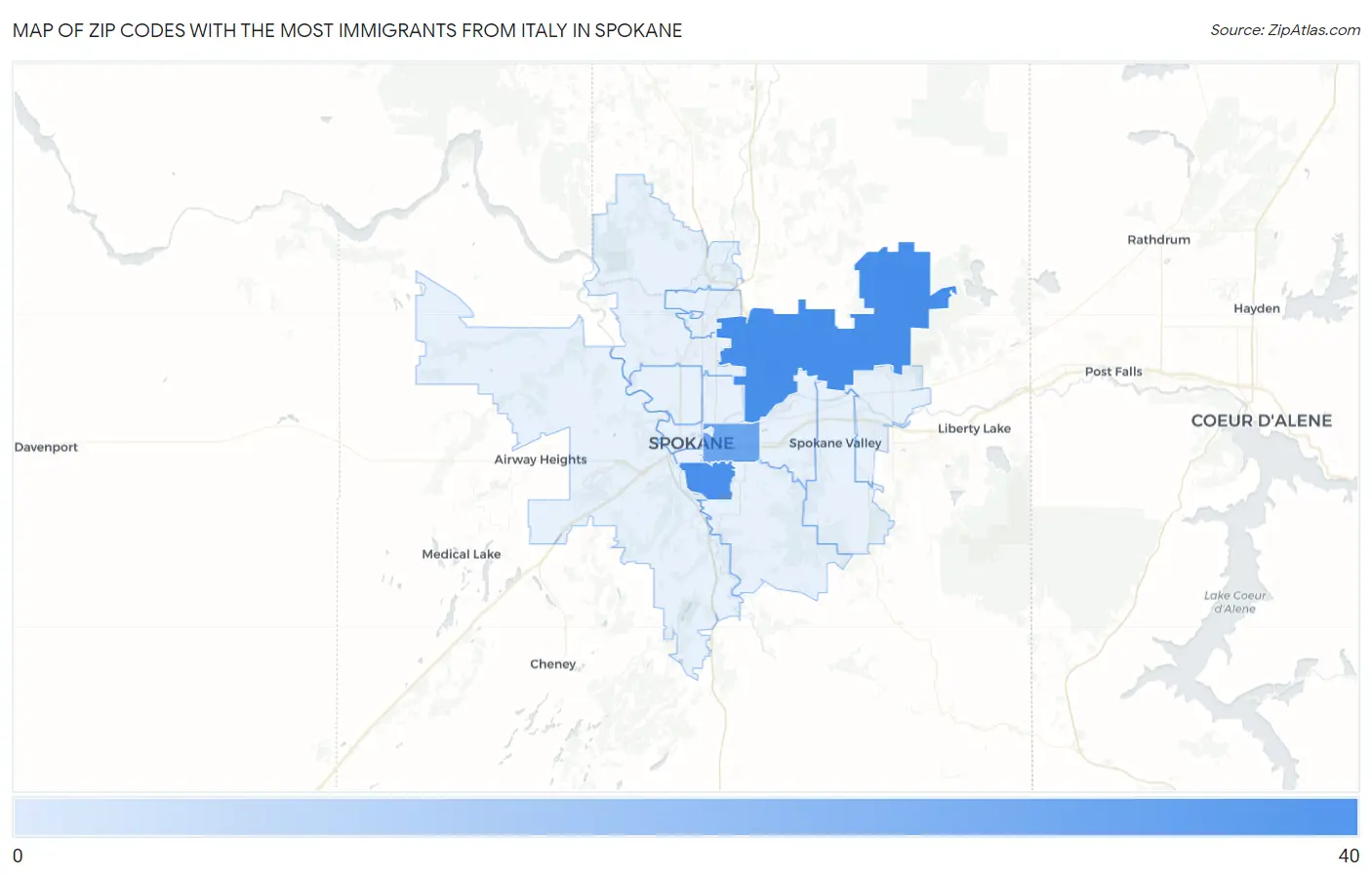 Zip Codes with the Most Immigrants from Italy in Spokane Map