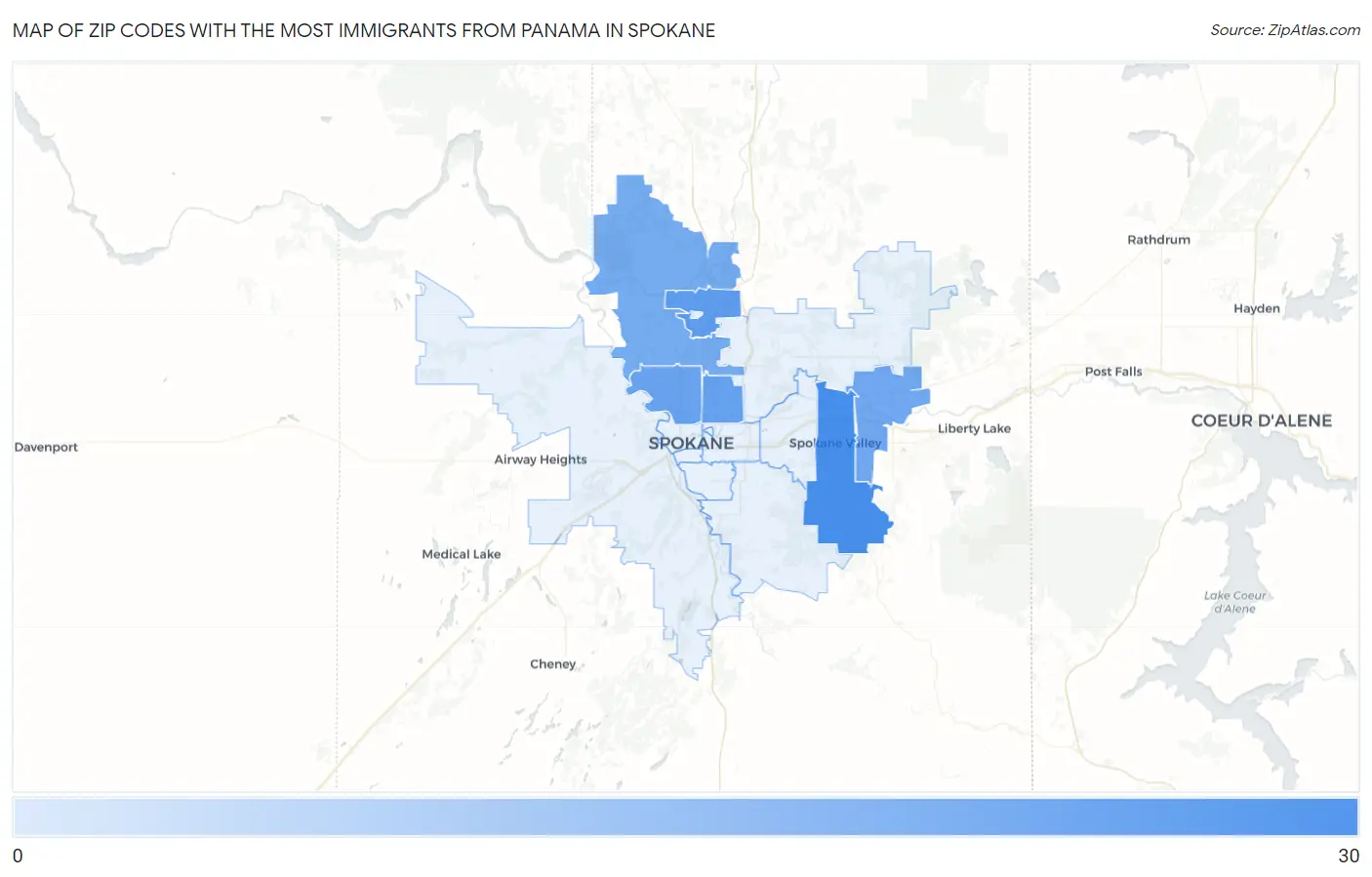 Zip Codes with the Most Immigrants from Panama in Spokane Map