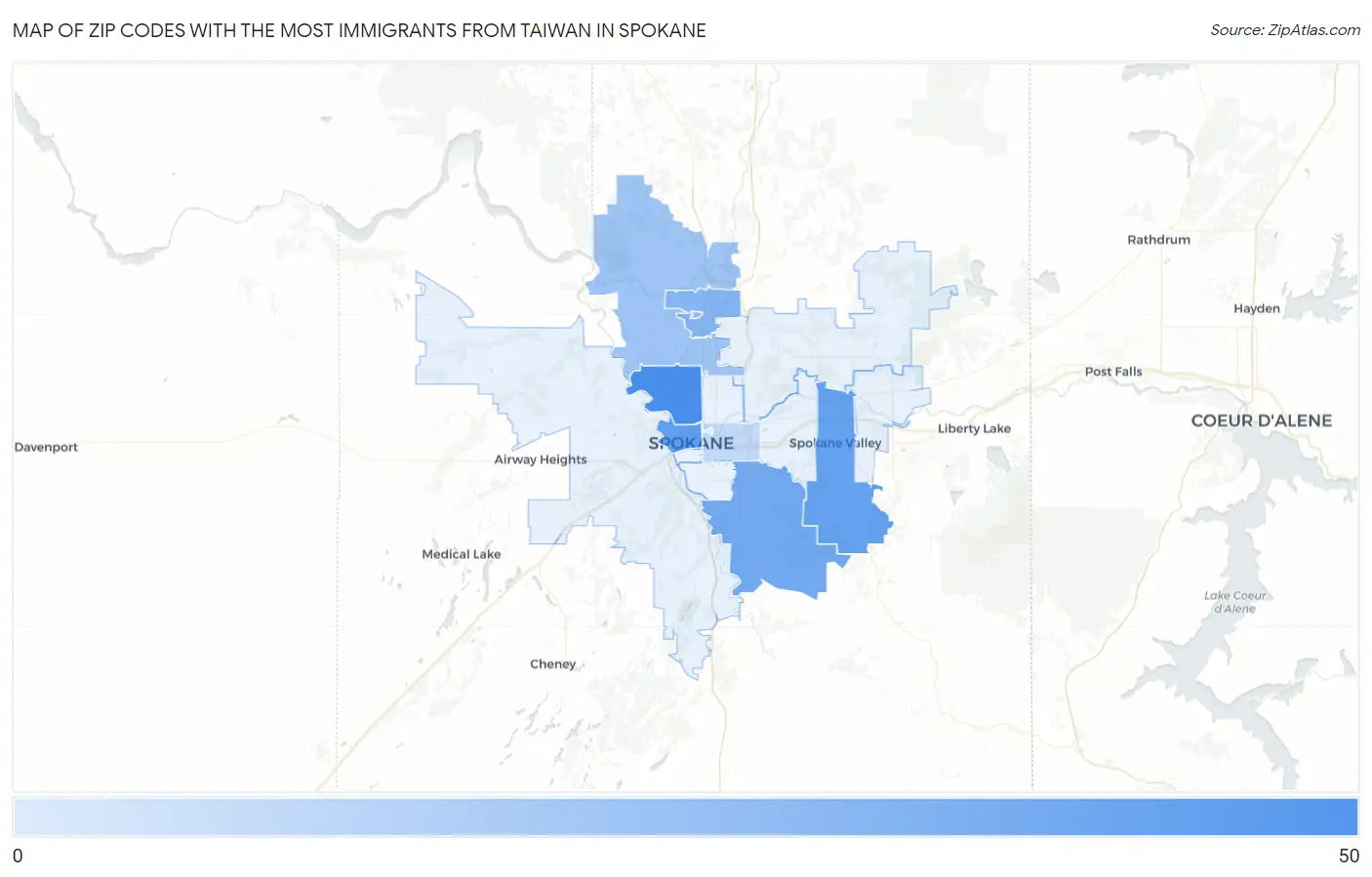 Zip Codes with the Most Immigrants from Taiwan in Spokane Map