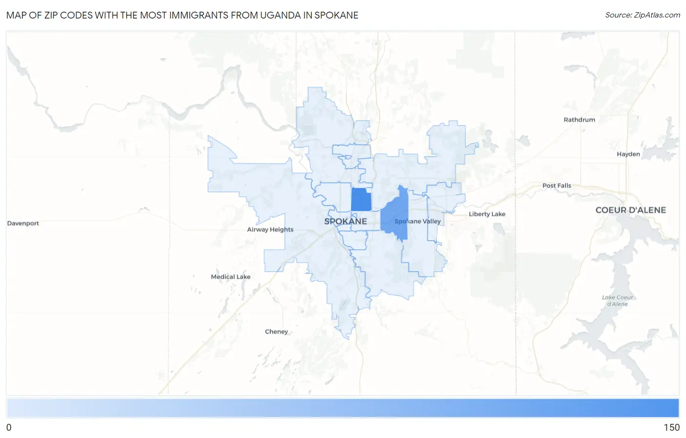 Zip Codes with the Most Immigrants from Uganda in Spokane Map