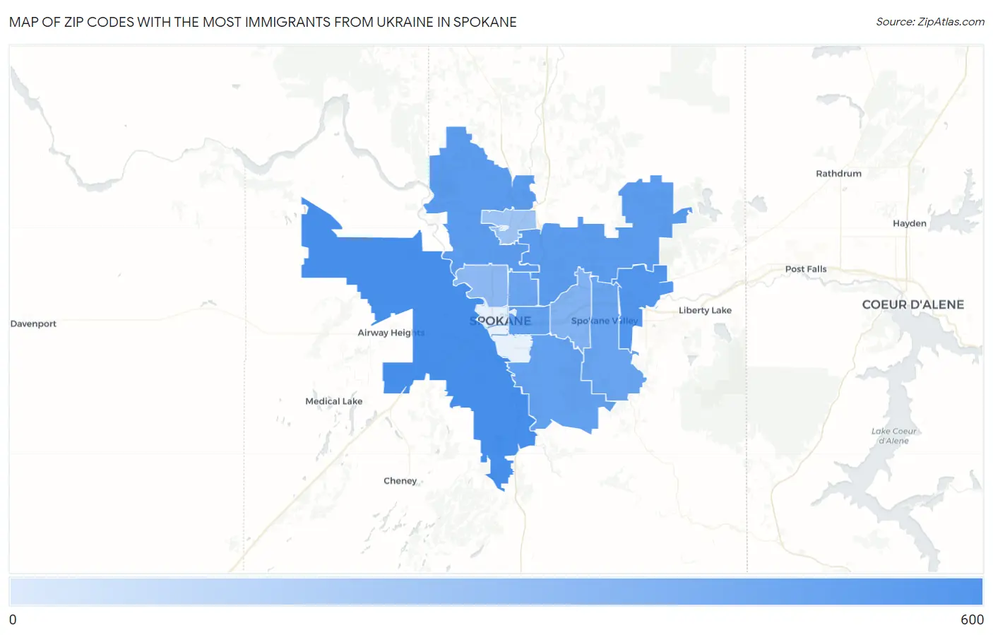 Zip Codes with the Most Immigrants from Ukraine in Spokane Map