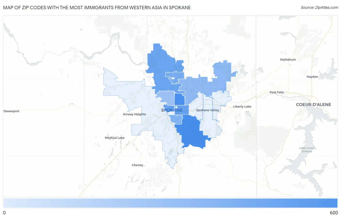 Zip Codes with the Most Immigrants from Western Asia in Spokane Map