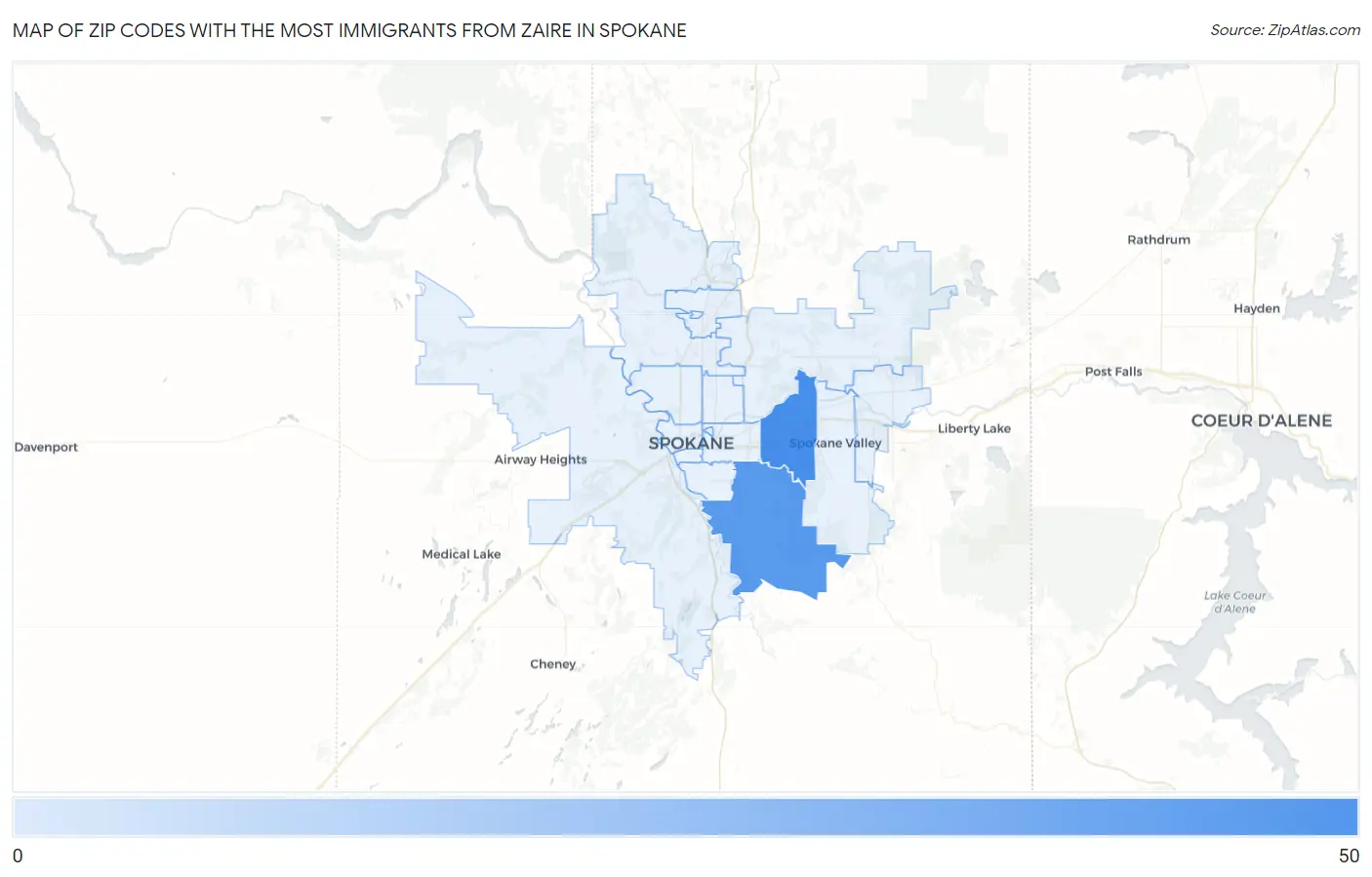 Zip Codes with the Most Immigrants from Zaire in Spokane Map