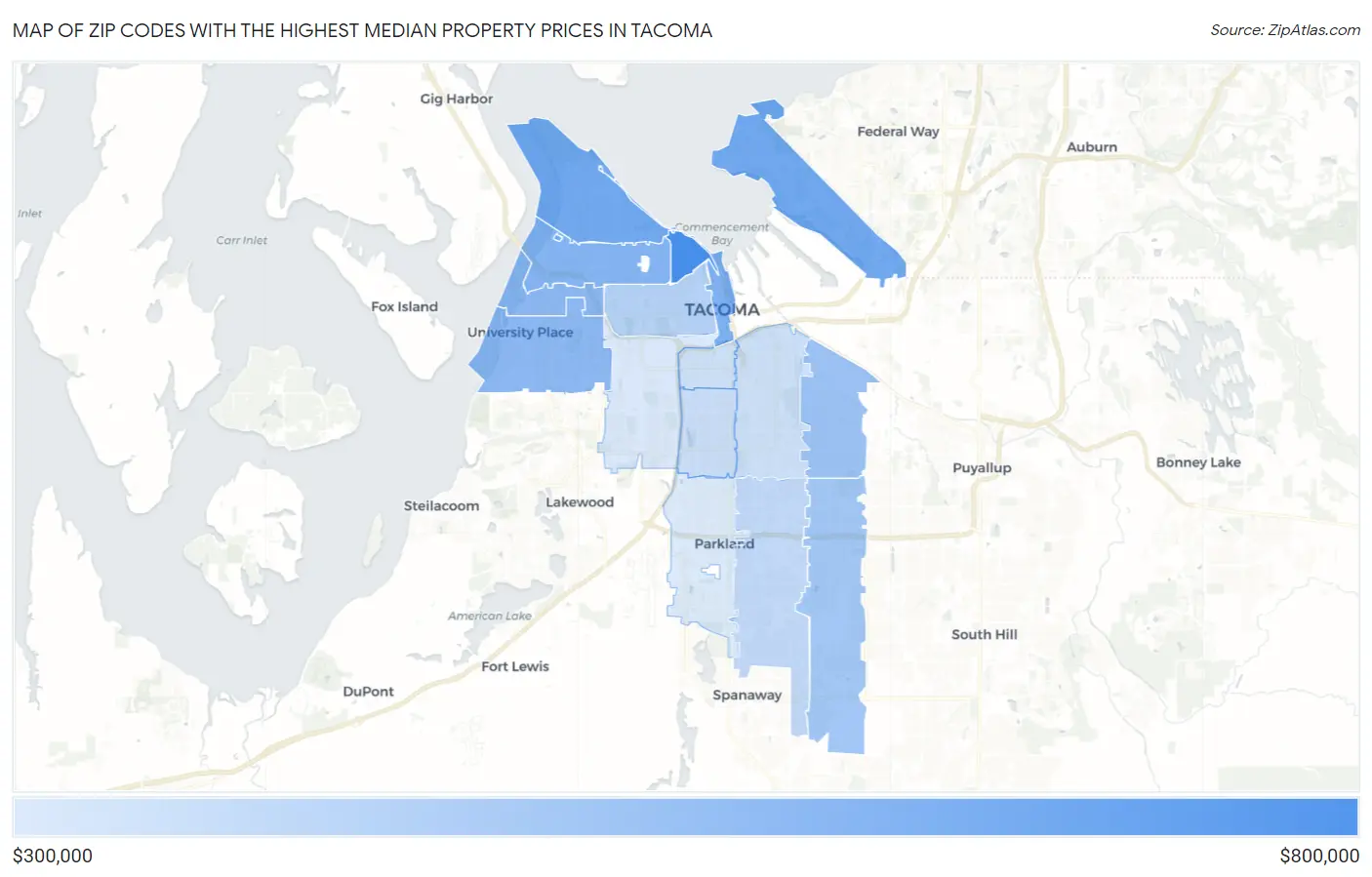 Zip Codes with the Highest Median Property Prices in Tacoma Map