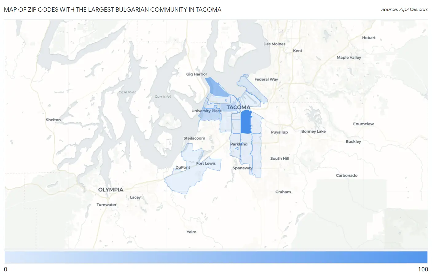 Zip Codes with the Largest Bulgarian Community in Tacoma Map