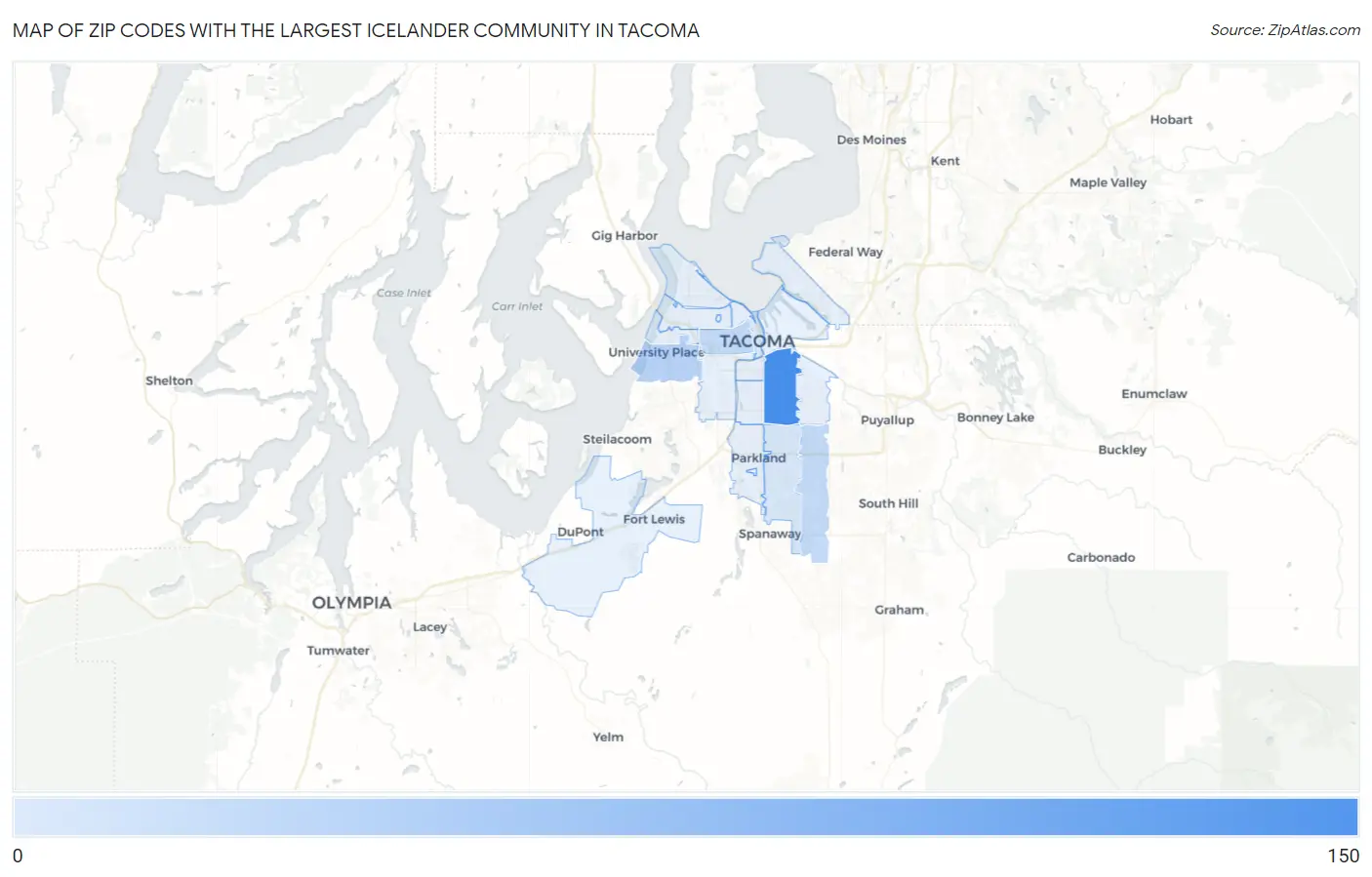 Zip Codes with the Largest Icelander Community in Tacoma Map
