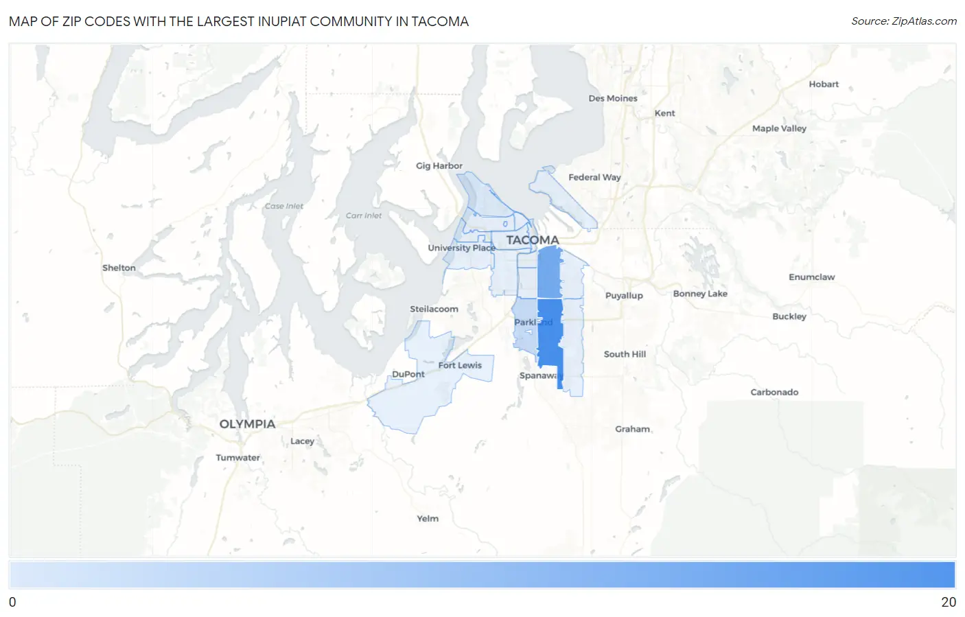 Zip Codes with the Largest Inupiat Community in Tacoma Map