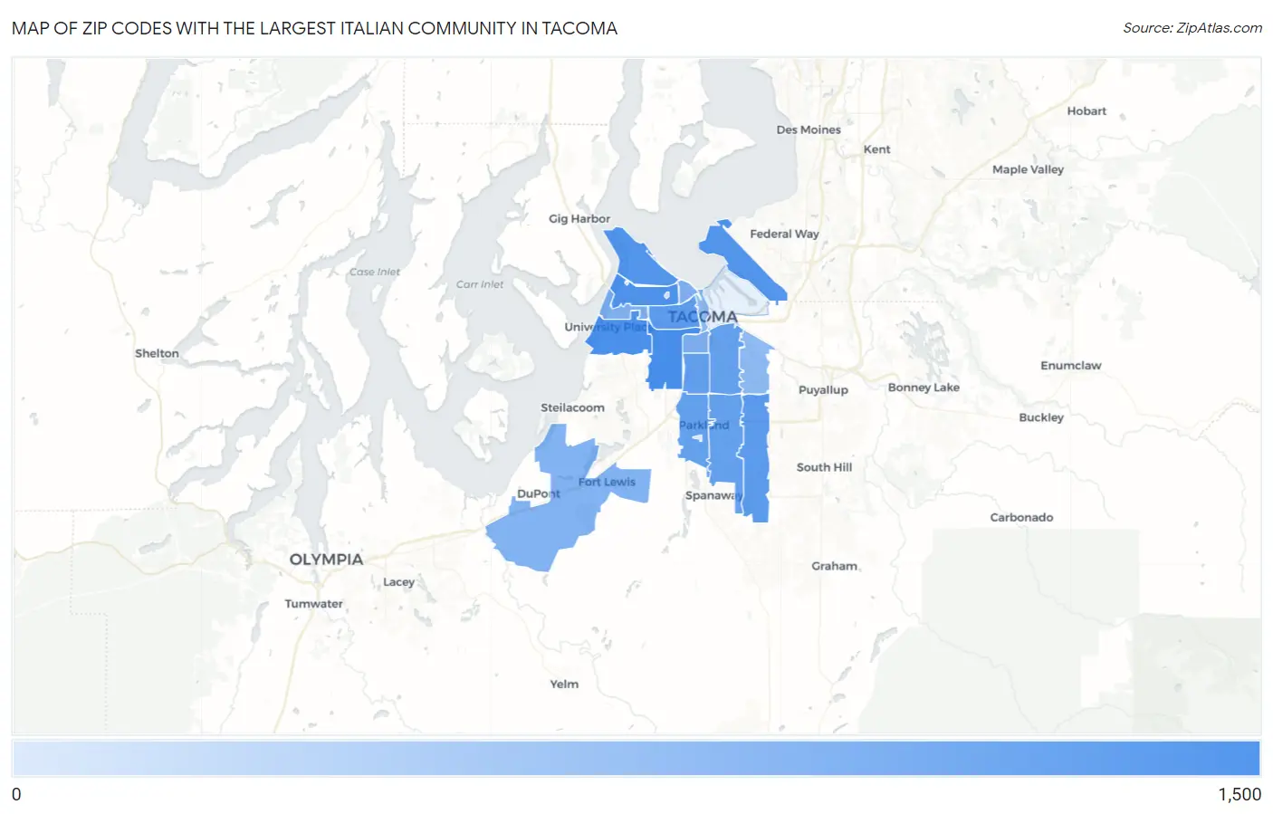 Zip Codes with the Largest Italian Community in Tacoma Map