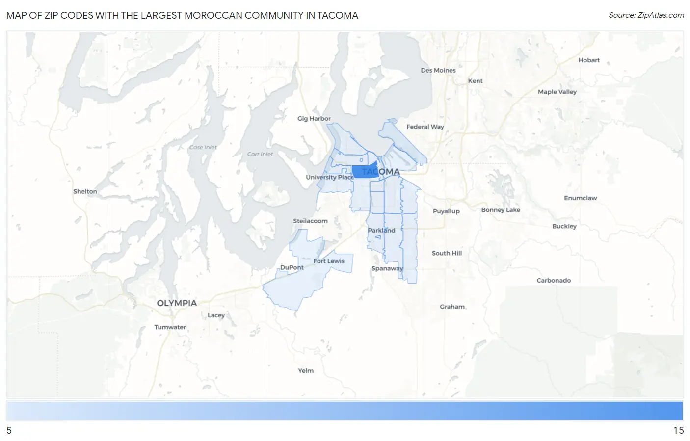 Zip Codes with the Largest Moroccan Community in Tacoma Map
