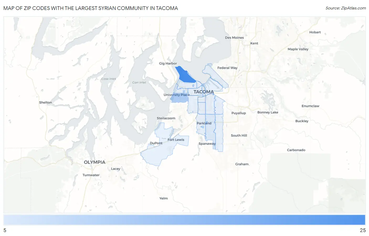 Zip Codes with the Largest Syrian Community in Tacoma Map