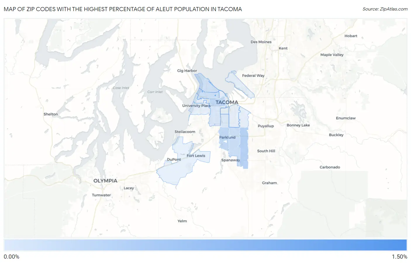 Zip Codes with the Highest Percentage of Aleut Population in Tacoma Map