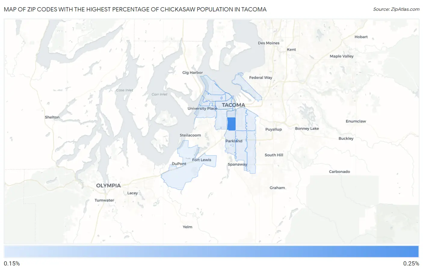 Zip Codes with the Highest Percentage of Chickasaw Population in Tacoma Map