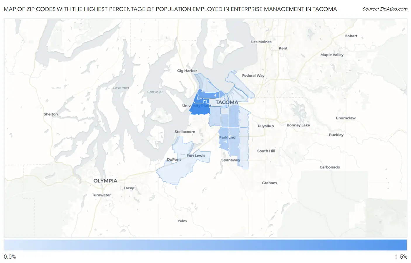 Zip Codes with the Highest Percentage of Population Employed in Enterprise Management in Tacoma Map