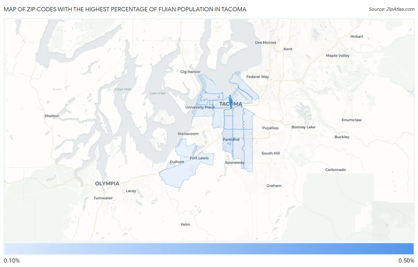 Zip Codes with the Highest Percentage of Fijian Population in Tacoma Map