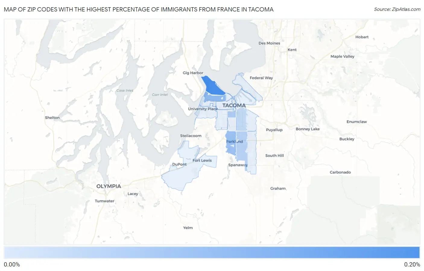 Zip Codes with the Highest Percentage of Immigrants from France in Tacoma Map
