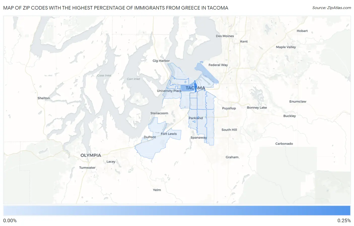 Zip Codes with the Highest Percentage of Immigrants from Greece in Tacoma Map