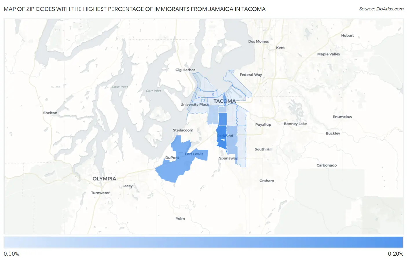 Zip Codes with the Highest Percentage of Immigrants from Jamaica in Tacoma Map