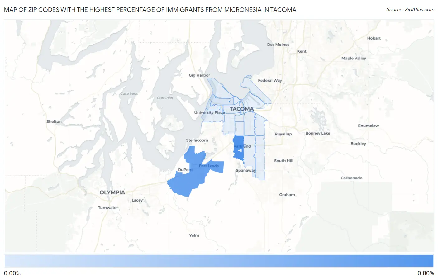 Zip Codes with the Highest Percentage of Immigrants from Micronesia in Tacoma Map
