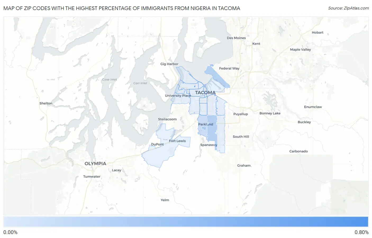 Zip Codes with the Highest Percentage of Immigrants from Nigeria in Tacoma Map
