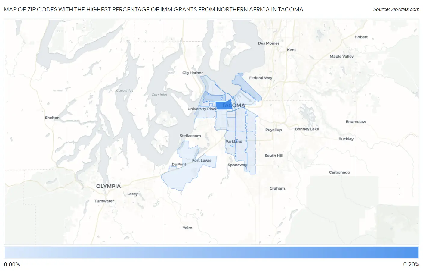 Zip Codes with the Highest Percentage of Immigrants from Northern Africa in Tacoma Map