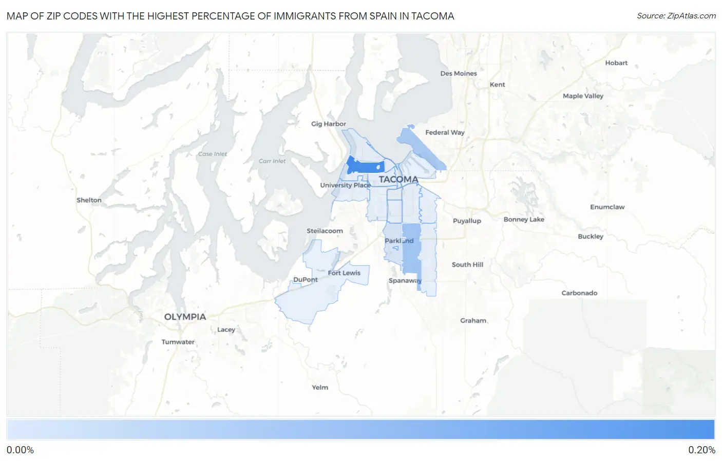 Zip Codes with the Highest Percentage of Immigrants from Spain in Tacoma Map