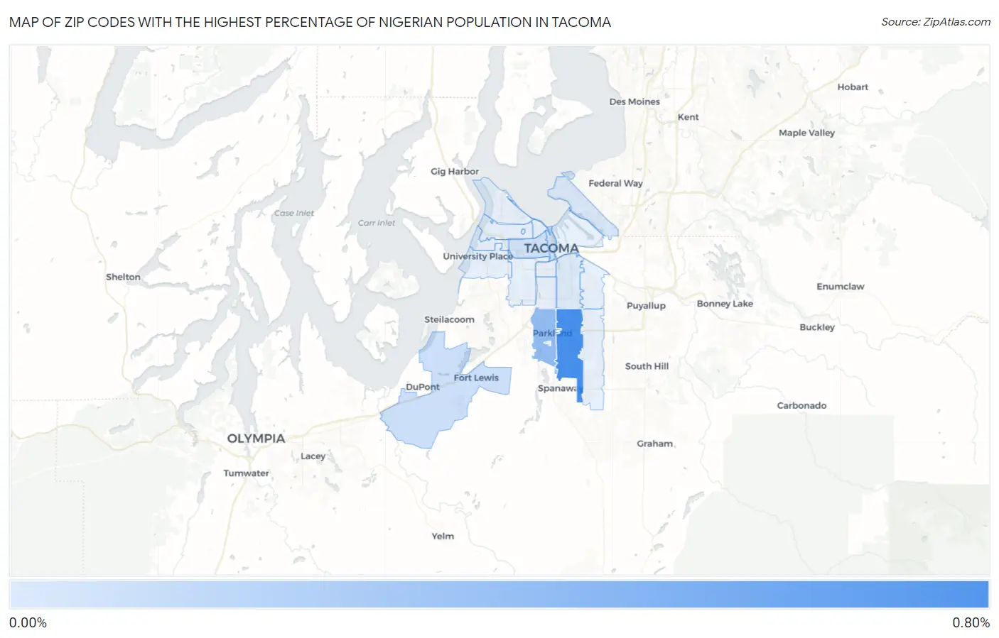 Zip Codes with the Highest Percentage of Nigerian Population in Tacoma Map