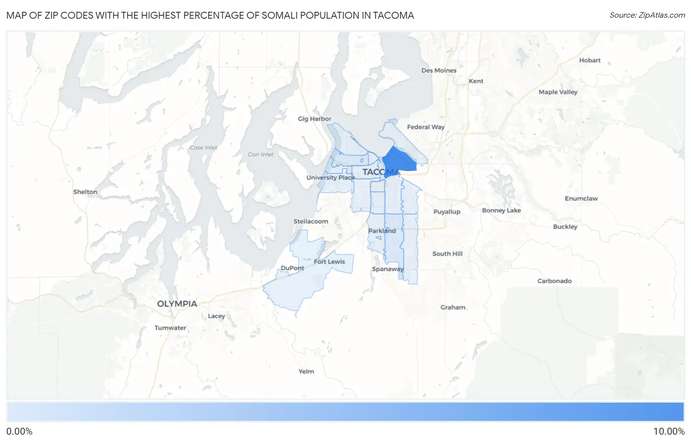 Zip Codes with the Highest Percentage of Somali Population in Tacoma Map