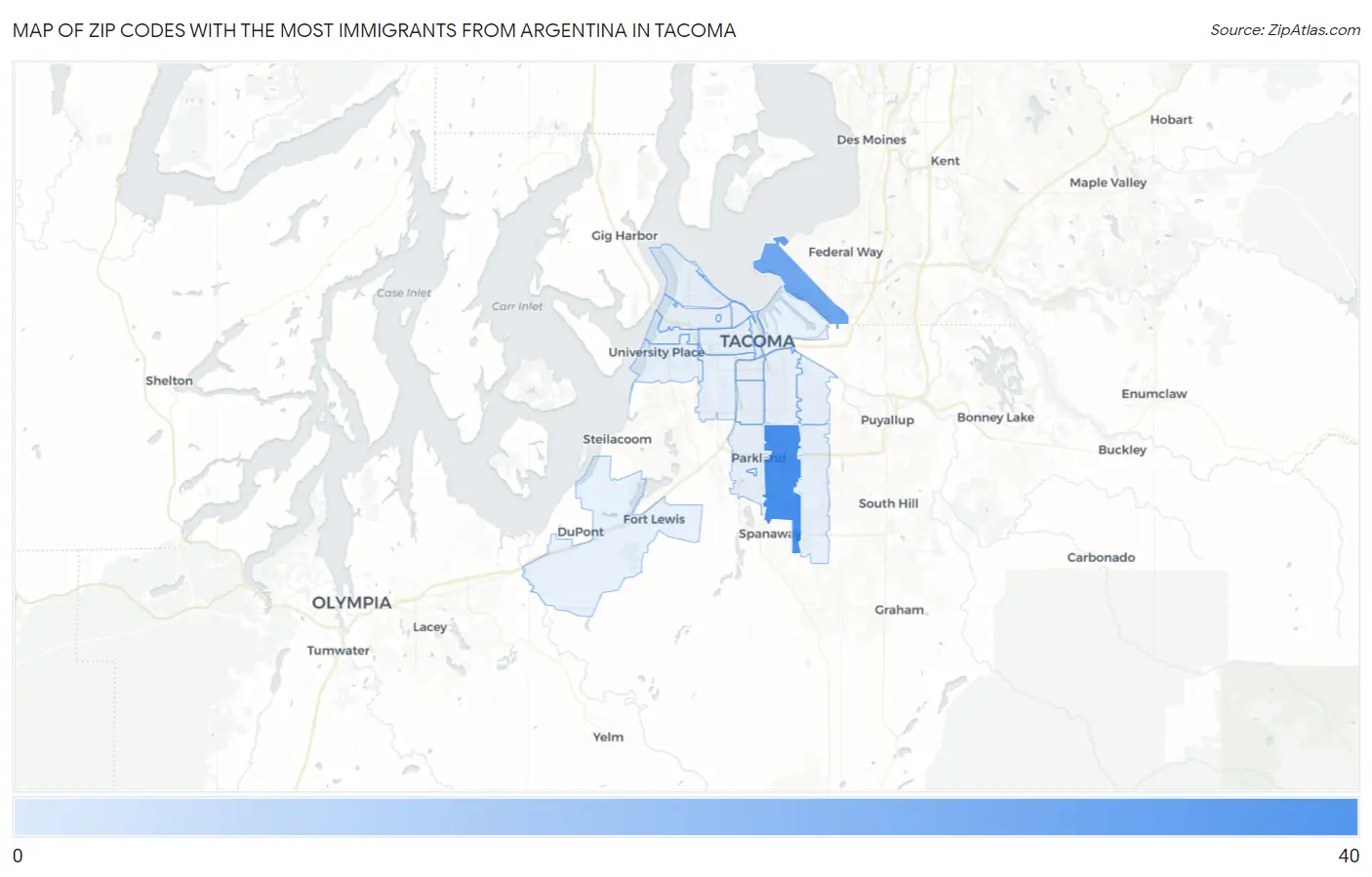 Zip Codes with the Most Immigrants from Argentina in Tacoma Map