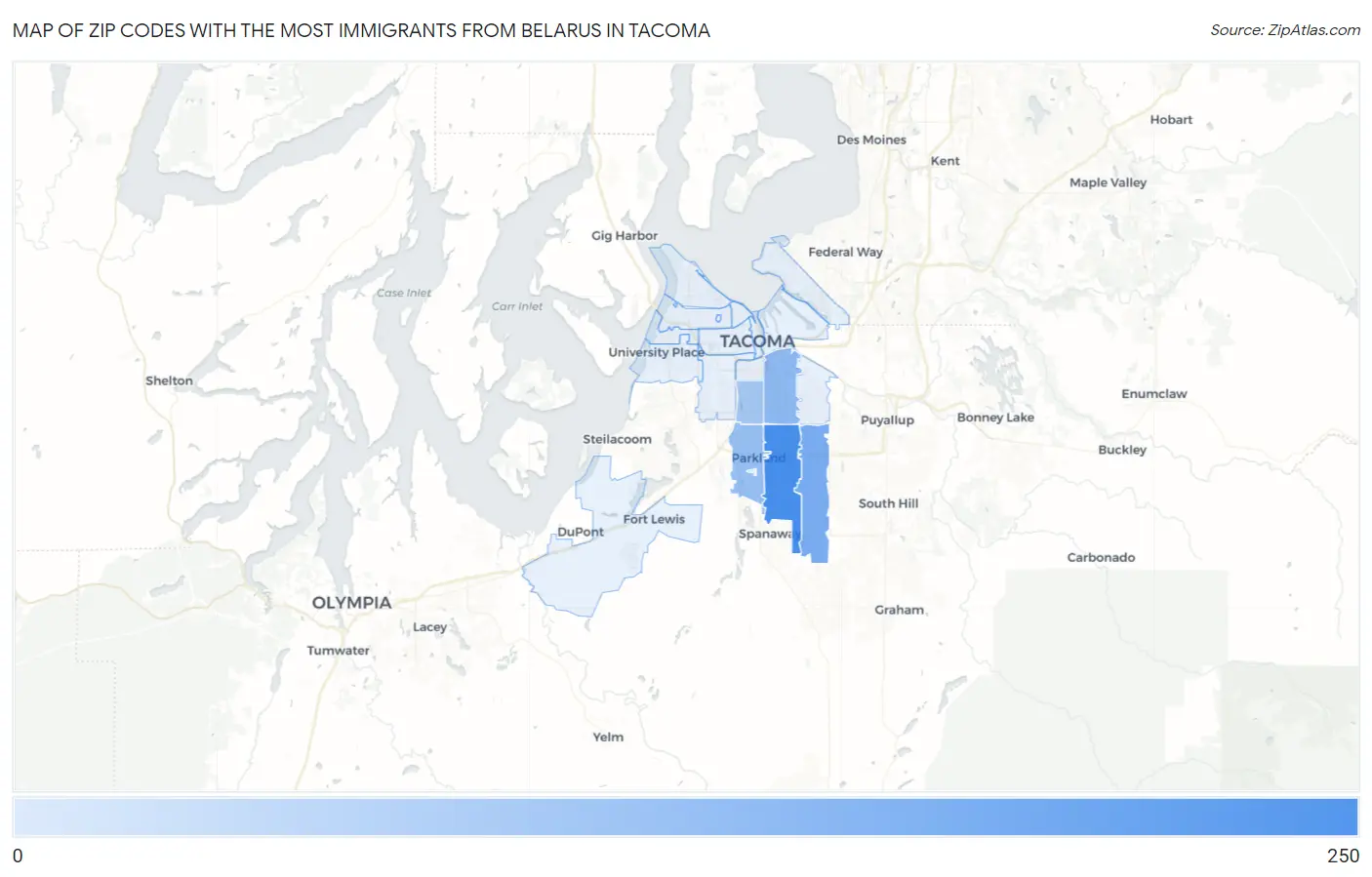 Zip Codes with the Most Immigrants from Belarus in Tacoma Map
