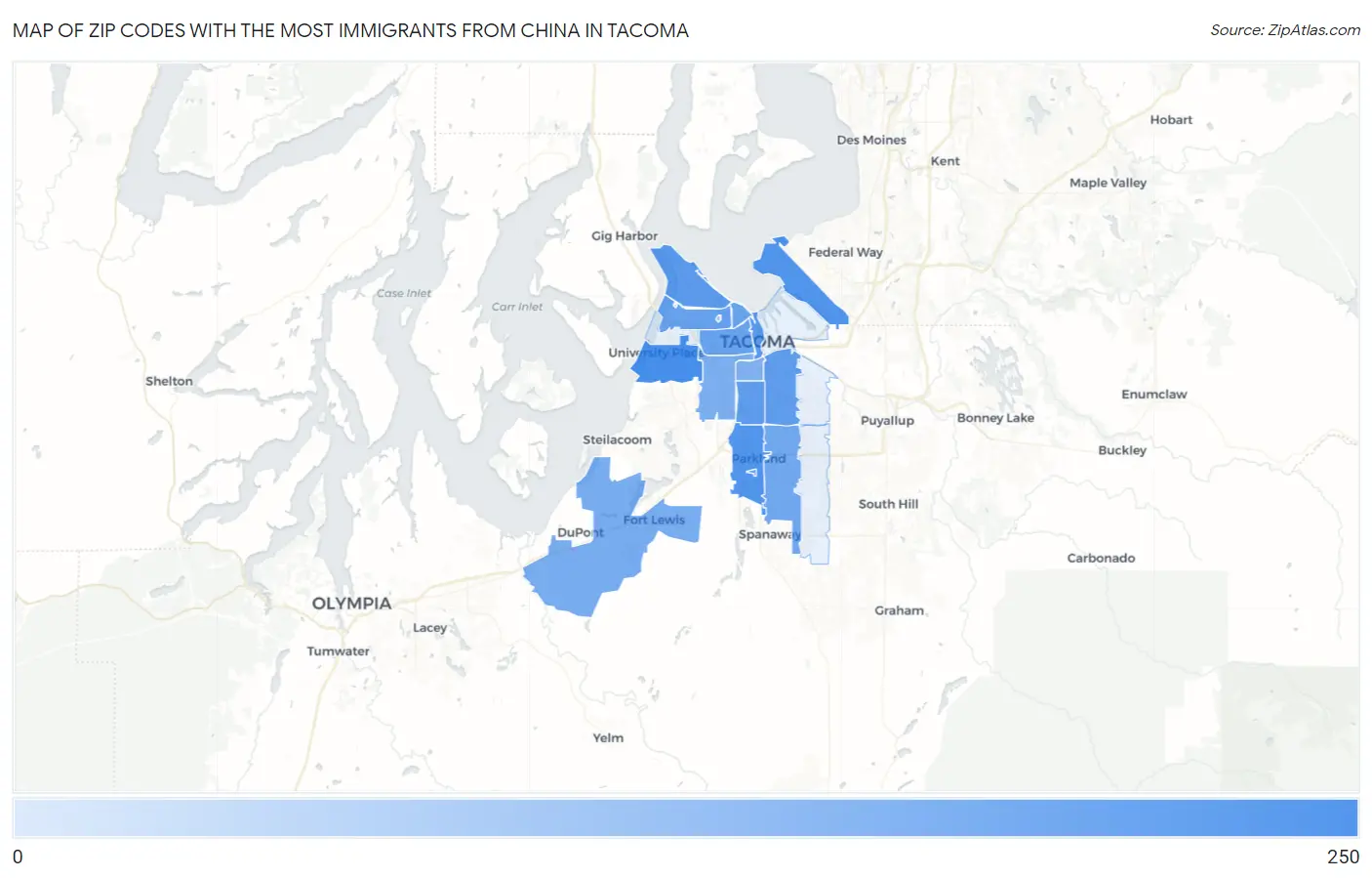 Zip Codes with the Most Immigrants from China in Tacoma Map