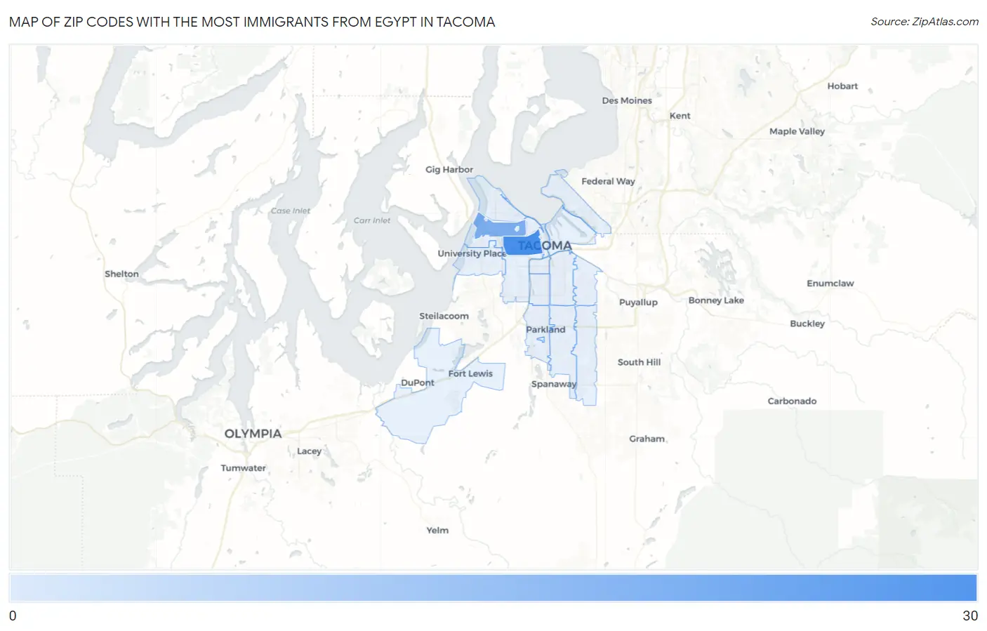 Zip Codes with the Most Immigrants from Egypt in Tacoma Map