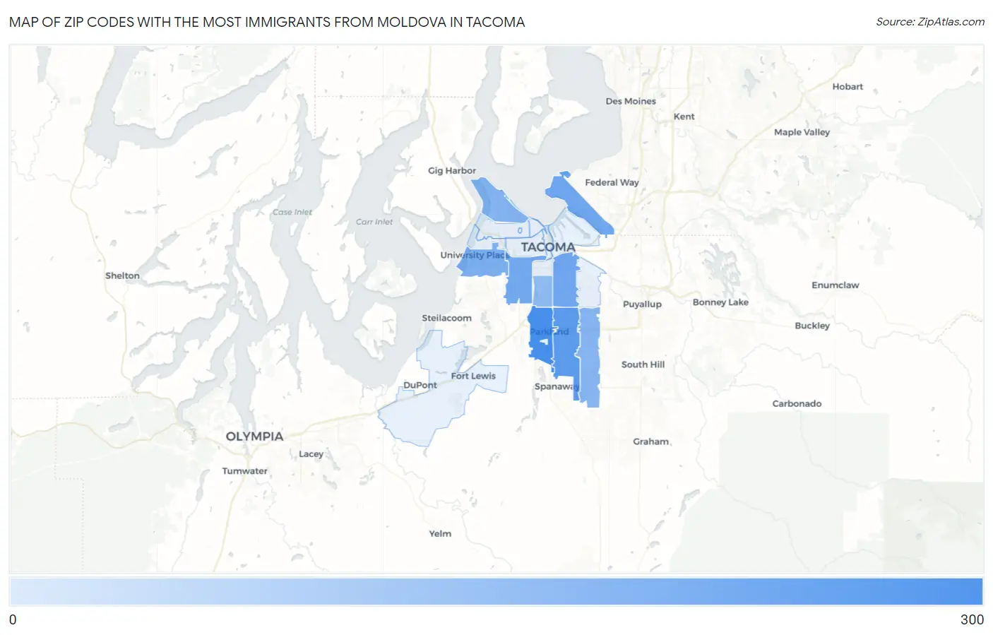 Zip Codes with the Most Immigrants from Moldova in Tacoma Map