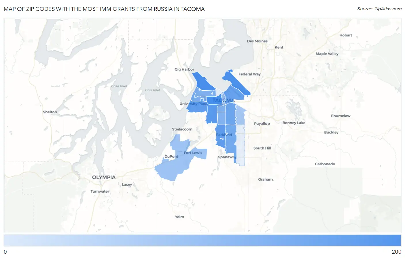 Zip Codes with the Most Immigrants from Russia in Tacoma Map