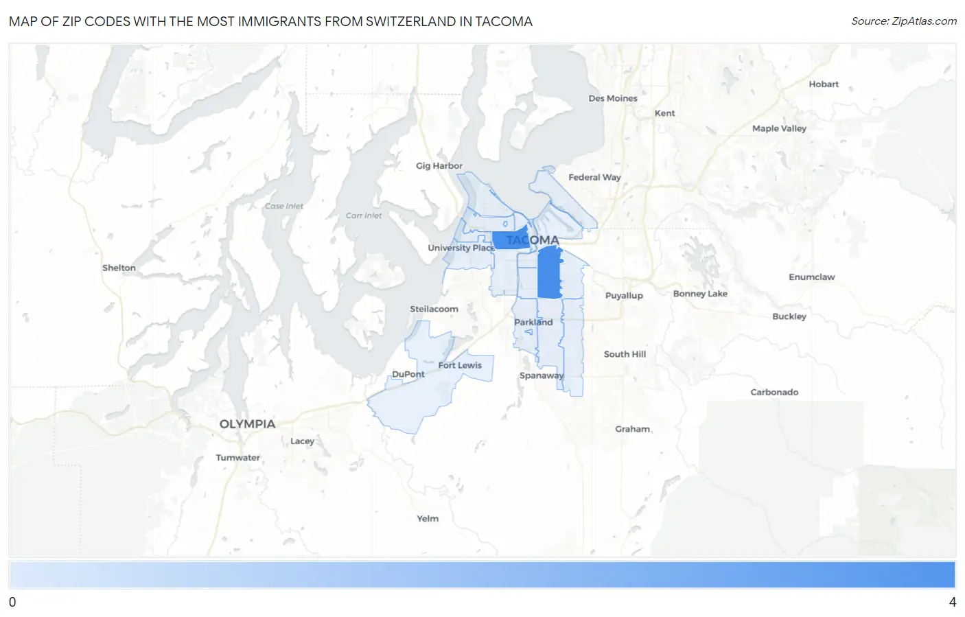 Zip Codes with the Most Immigrants from Switzerland in Tacoma Map