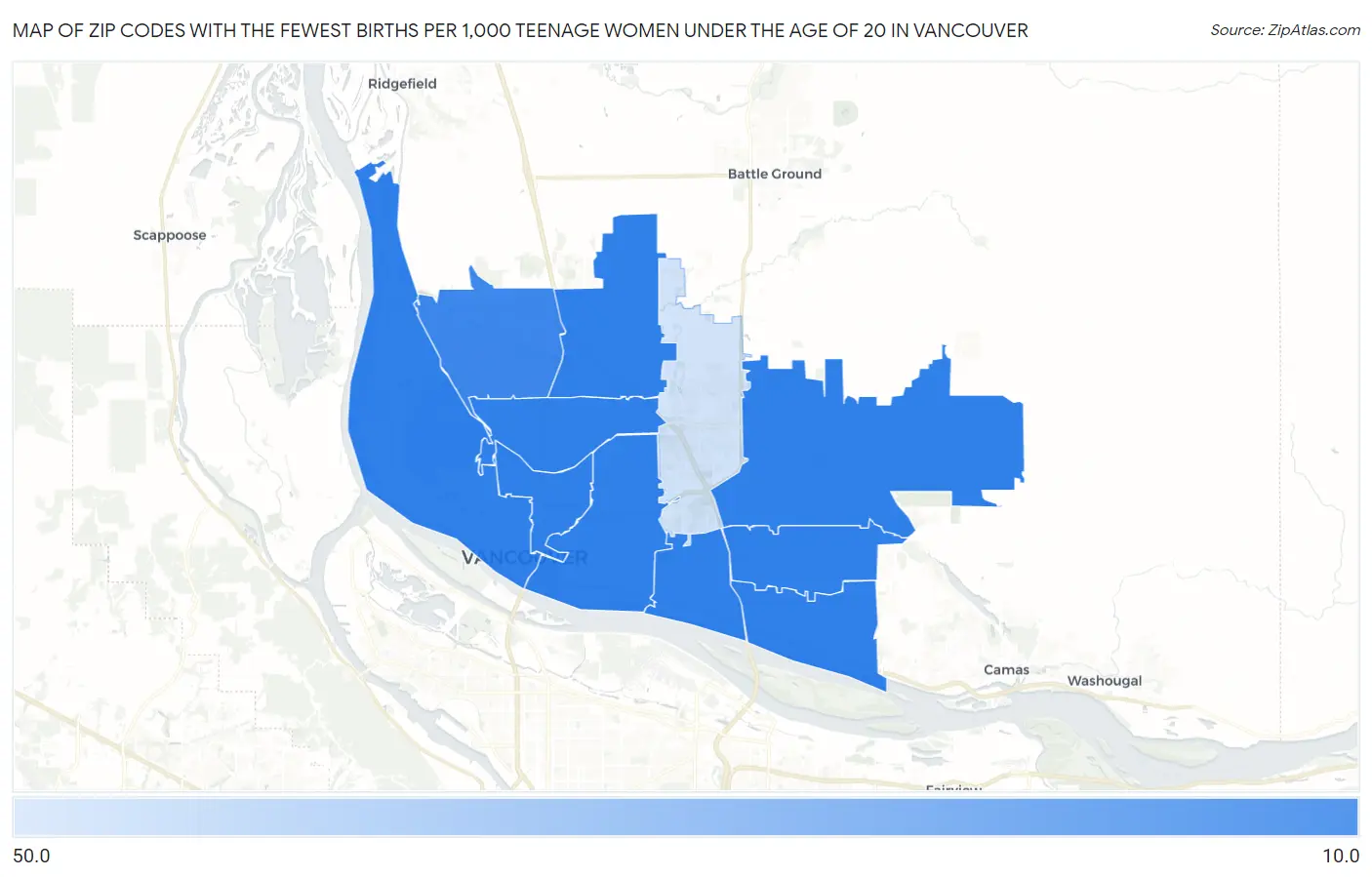 Zip Codes with the Fewest Births per 1,000 Teenage Women Under the Age of 20 in Vancouver Map