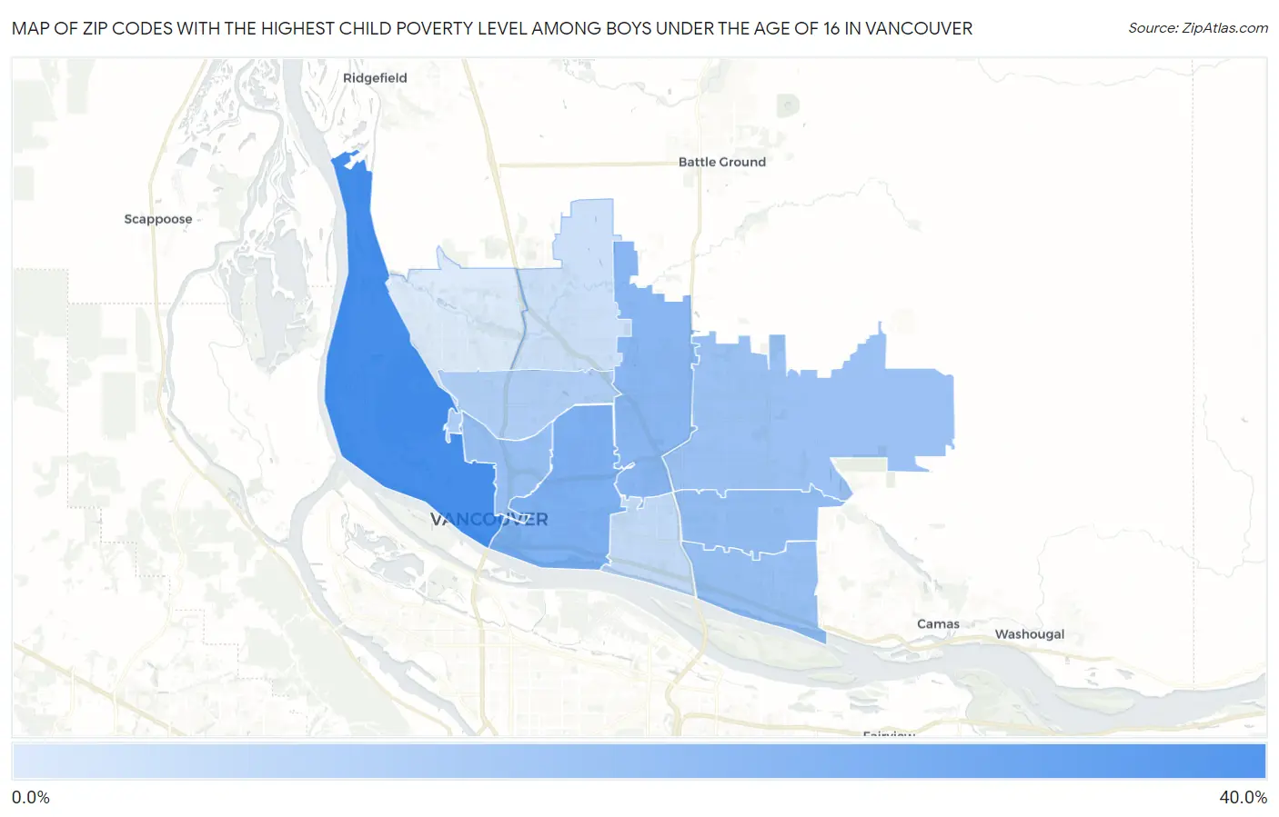 Zip Codes with the Highest Child Poverty Level Among Boys Under the Age of 16 in Vancouver Map